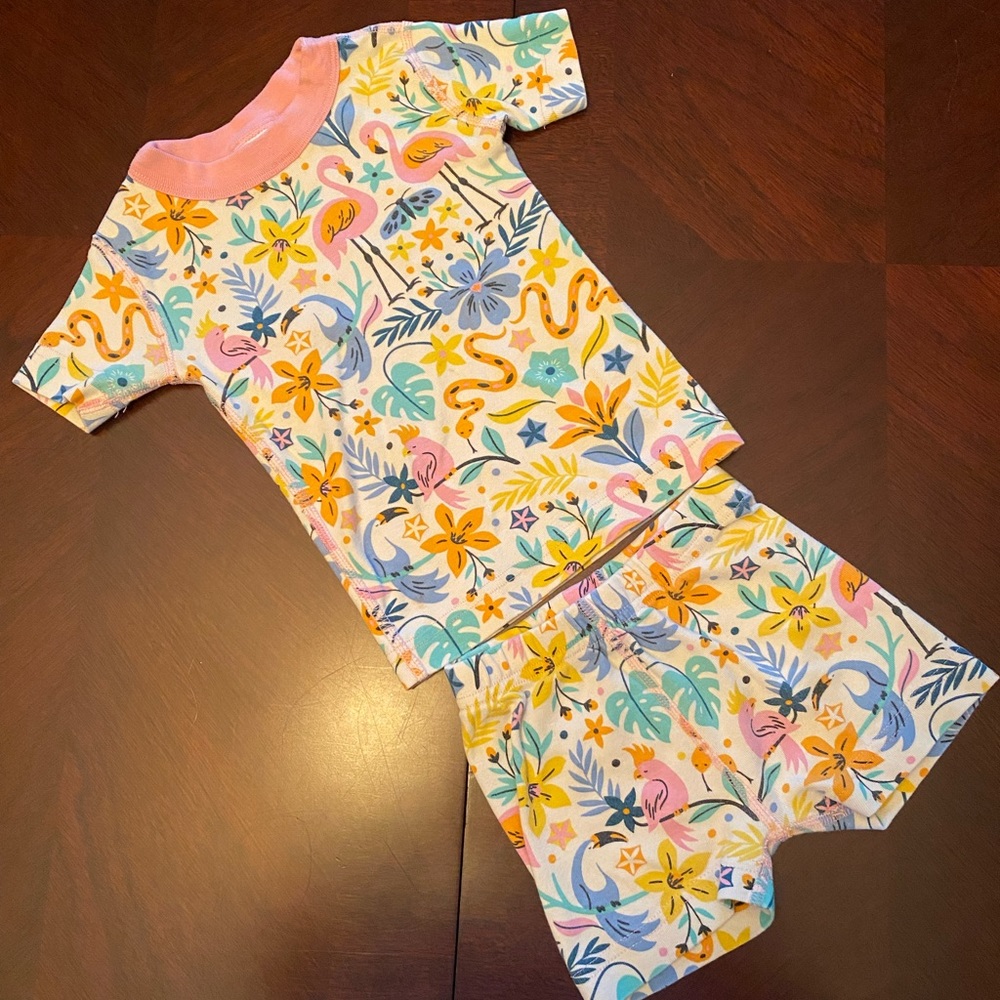 Hanna Andersson short john pajamas in Flamingo Floral sz 3T EUC - Picture 2 of 3